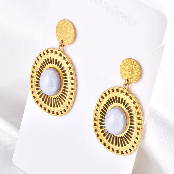 Titanium Steel Earrings Colorpreserving Plated 18K Gold With Cartoon Character Geometric Animal Zodiac Patterns