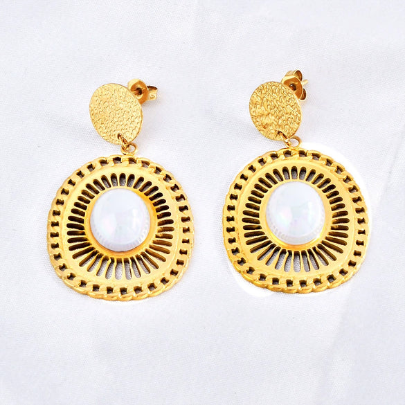 Titanium Steel Earrings Colorpreserving Plated 18K Gold With Cartoon Character Geometric Animal Zodiac Patterns