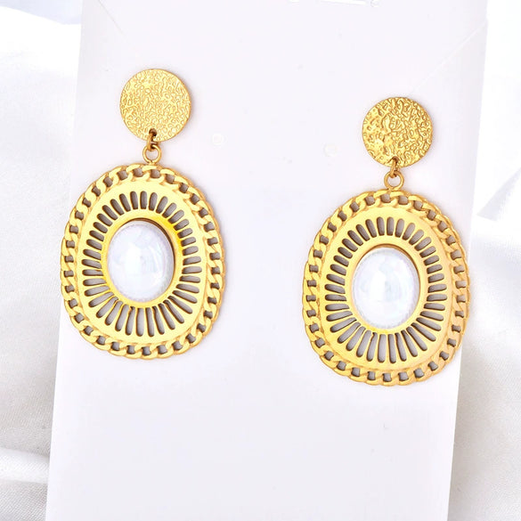 Titanium Steel Earrings Colorpreserving Plated 18K Gold With Cartoon Character Geometric Animal Zodiac Patterns