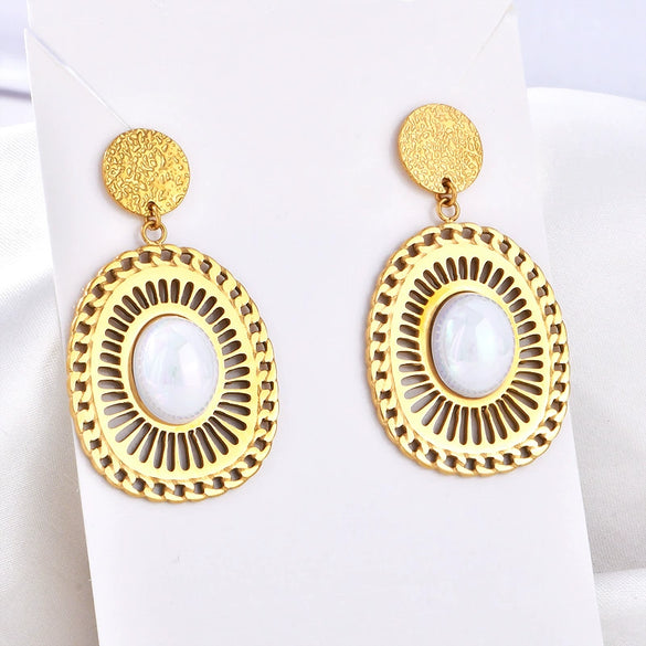 Titanium Steel Earrings Colorpreserving Plated 18K Gold With Cartoon Character Geometric Animal Zodiac Patterns