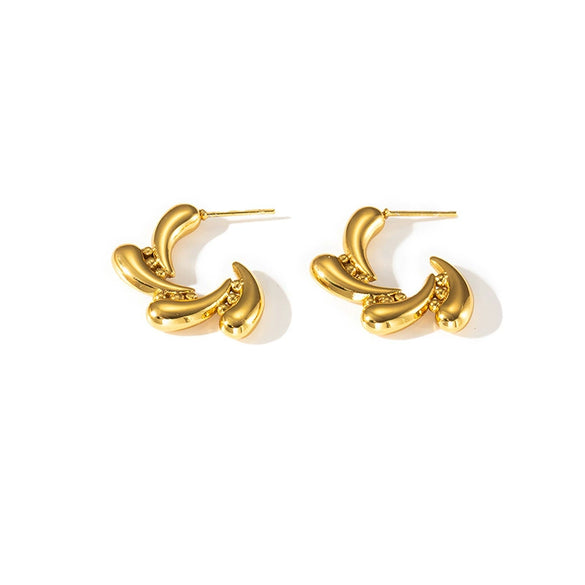 Titanium Steel Earrings Geometric Heart Shape Leaves Wave Point Water Drops Electroplating Design