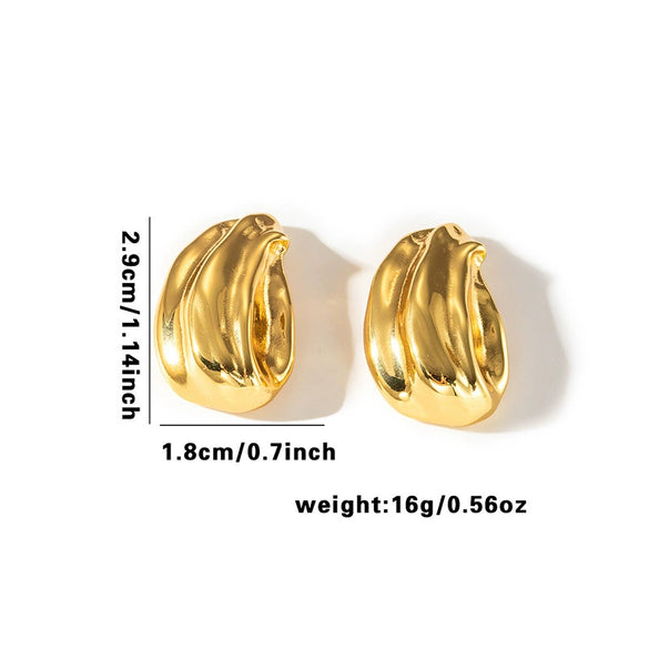 Titanium Steel Earrings Geometric Heart Shape Leaves Wave Point Water Drops Electroplating Design