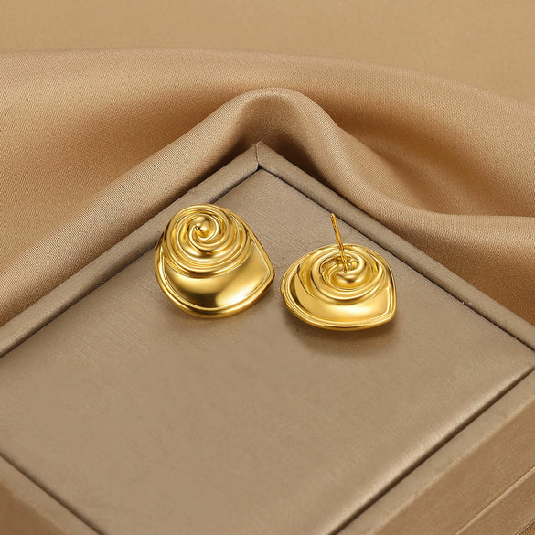 Titanium Steel Earrings Gold Plated With Flower Design Retro Light Luxury Style For Women