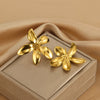 Titanium Steel Earrings Gold Plated With Flower Design Retro Light Luxury Style For Women