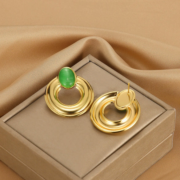 Titanium Steel Earrings Gold Plated With Flower Design Retro Light Luxury Style For Women