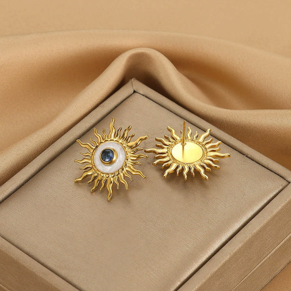 Titanium Steel Earrings Gold Plated With Flower Design Retro Light Luxury Style For Women