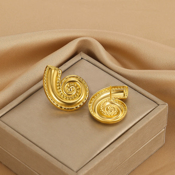 Titanium Steel Earrings Gold Plated With Flower Design Retro Light Luxury Style For Women