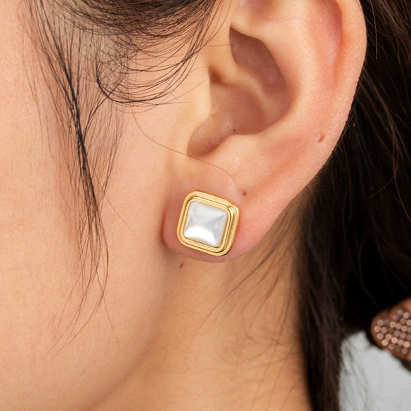 Titanium Steel Earrings Lovely Round Square Heart Shape Geometric Style Electroplated