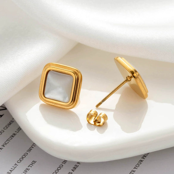Titanium Steel Earrings Lovely Round Square Heart Shape Geometric Style Electroplated