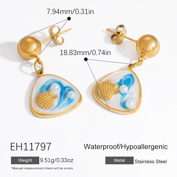 Titanium Steel Earrings Marine Series Handmade Shell Colorful Oil Drop Electroplated 18K Gold Colorpreserving