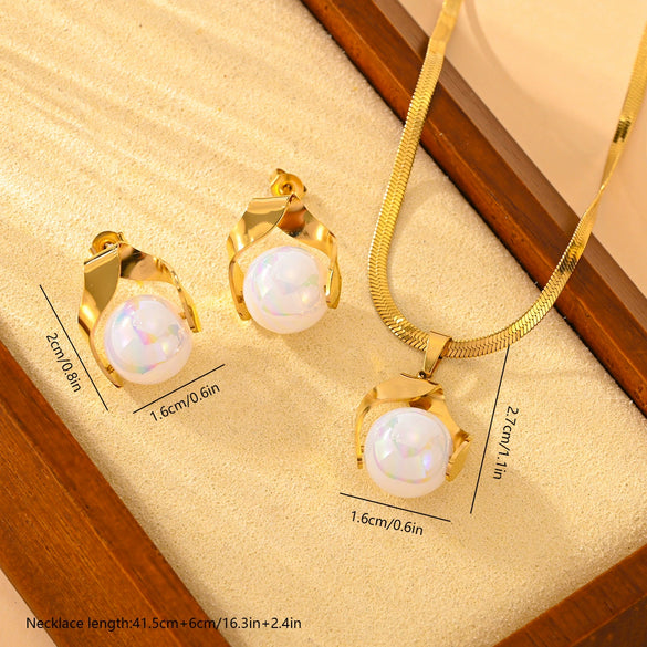 Titanium Steel Earrings Necklace With Geometric Love Water Drops Bell Patterns Electroplated