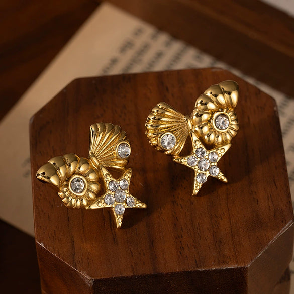 Titanium Steel Earrings Shell Stars Electroplating Casual Style For Women