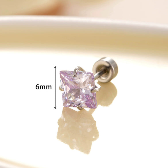 Titanium Steel Earrings With Square Zircon Inlaid Geometric Sweet Girly Style