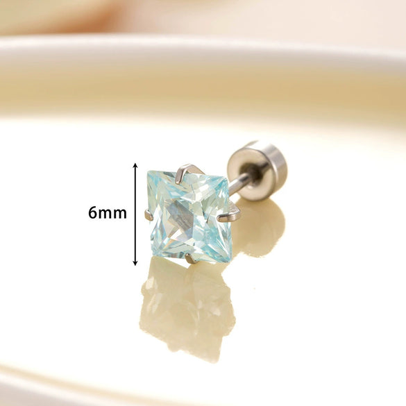 Titanium Steel Earrings With Square Zircon Inlaid Geometric Sweet Girly Style