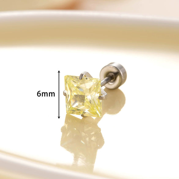 Titanium Steel Earrings With Square Zircon Inlaid Geometric Sweet Girly Style