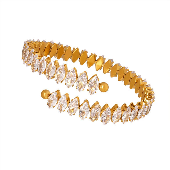 316L Stainless Steel Elastic Bracelet With Full Diamond Zircon And Geometric Style