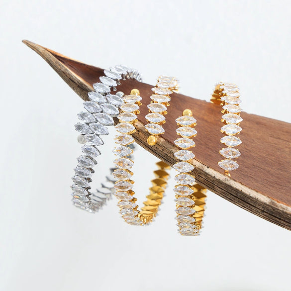 316L Stainless Steel Elastic Bracelet With Full Diamond Zircon And Geometric Style