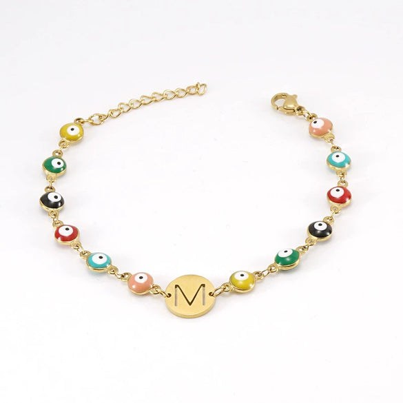 Titanium Steel Electroplated Devil's Eye And Letter Bracelet For Women