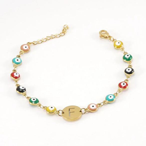 Titanium Steel Electroplated Devil's Eye And Letter Bracelet For Women