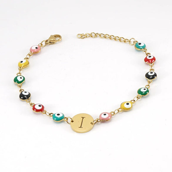Titanium Steel Electroplated Devil's Eye And Letter Bracelet For Women