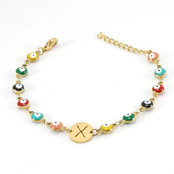 Titanium Steel Electroplated Devil's Eye And Letter Bracelet For Women