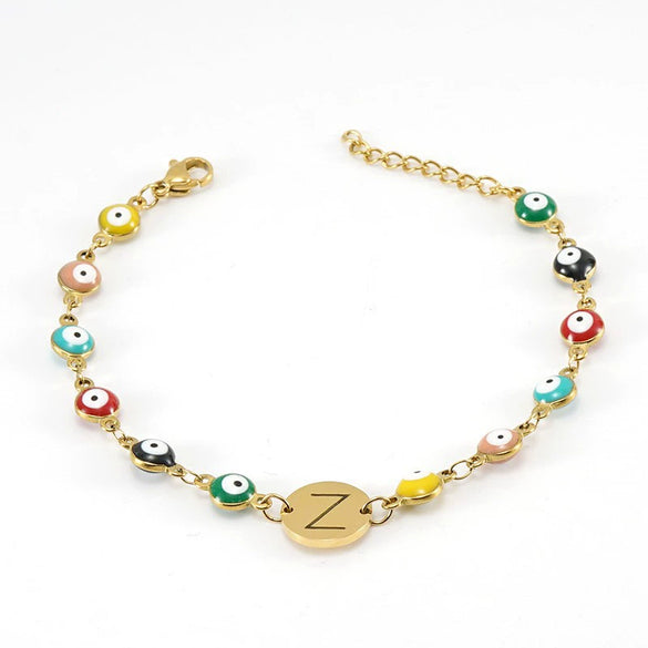 Titanium Steel Electroplated Devil's Eye And Letter Bracelet For Women