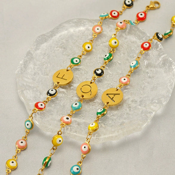 Titanium Steel Electroplated Devil's Eye And Letter Bracelet For Women