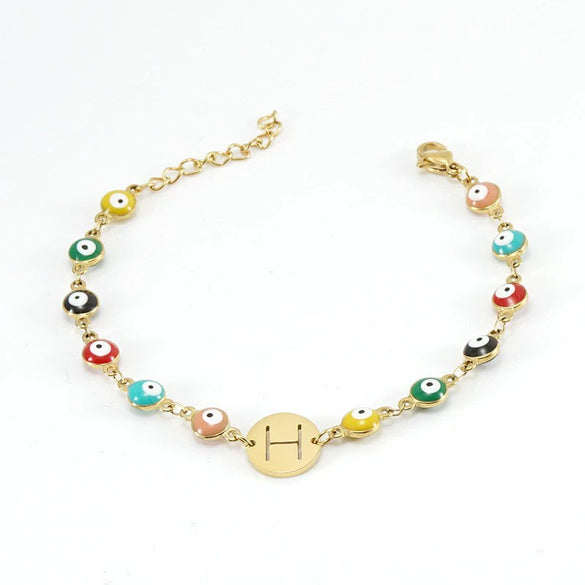 Titanium Steel Electroplated Devil's Eye And Letter Bracelet For Women