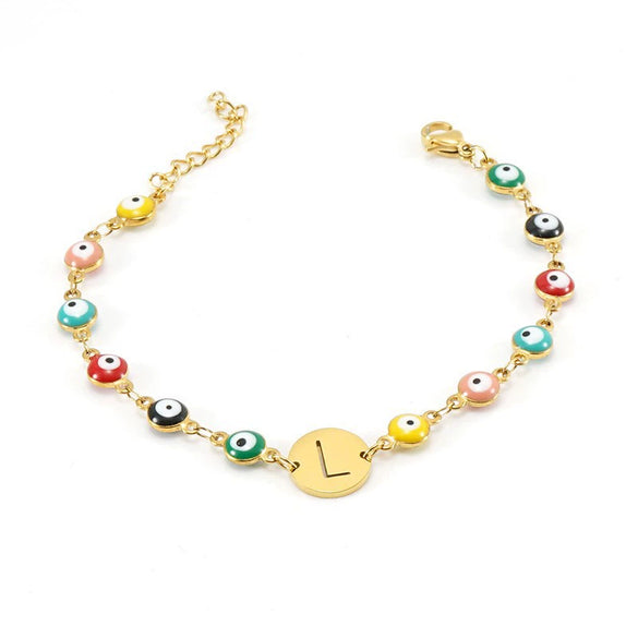 Titanium Steel Electroplated Devil's Eye And Letter Bracelet For Women