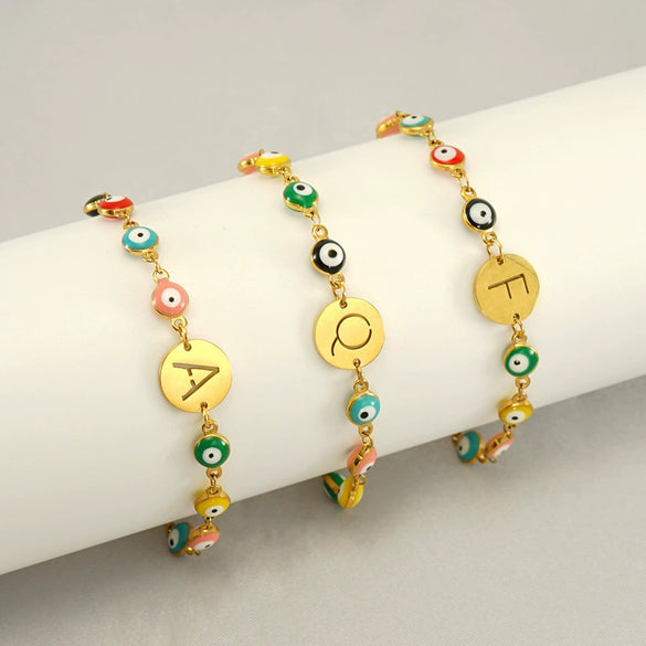 Titanium Steel Electroplated Devil's Eye And Letter Bracelet For Women