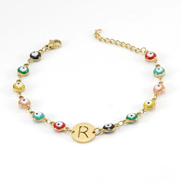 Titanium Steel Electroplated Devil's Eye And Letter Bracelet For Women