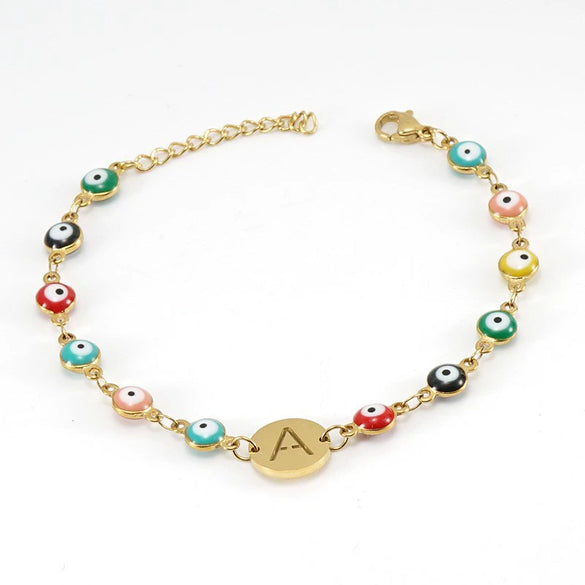 Titanium Steel Electroplated Devil's Eye And Letter Bracelet For Women