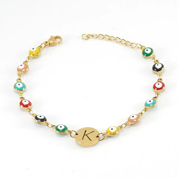 Titanium Steel Electroplated Devil's Eye And Letter Bracelet For Women