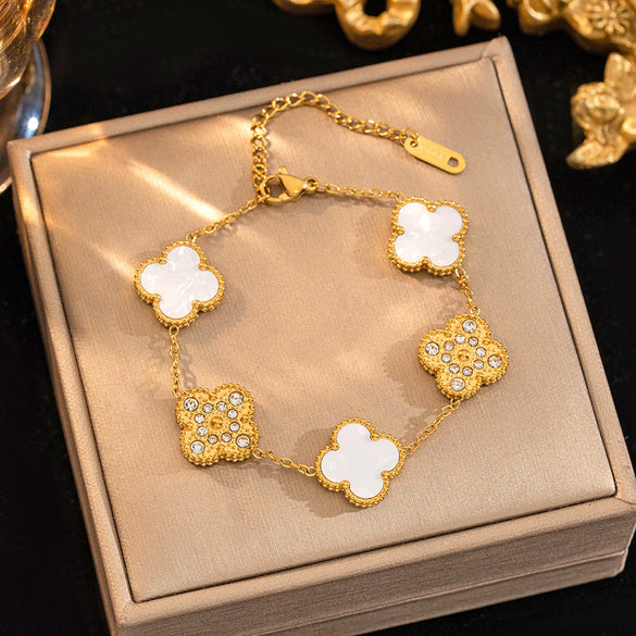 Titanium Steel Electroplated Doublesided Fourleaf Flower Bracelet Light Luxury Hand Ornament