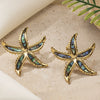 Titanium Steel Electroplated Fivepointed Star Women's Ring And Shell Inlaid Earrings Hand Jewelry