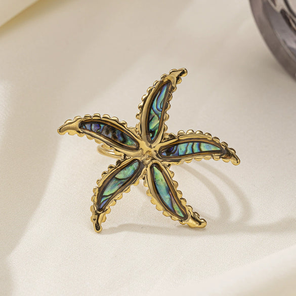 Titanium Steel Electroplated Fivepointed Star Women's Ring And Shell Inlaid Earrings Hand Jewelry