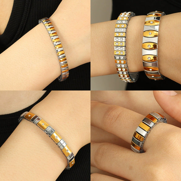 316L Stainless Steel Electroplated Ins Style Geometric Diamond Bracelet For Women