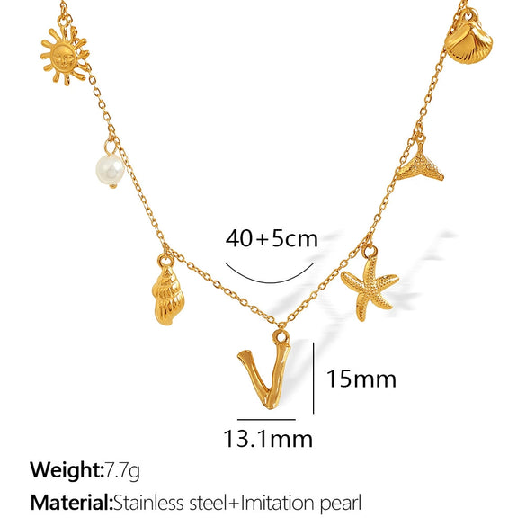 316L Stainless Steel Electroplated 18K Gold Bamboo Conch Sea Star Shell Women's Clavicle Chain Jewelry