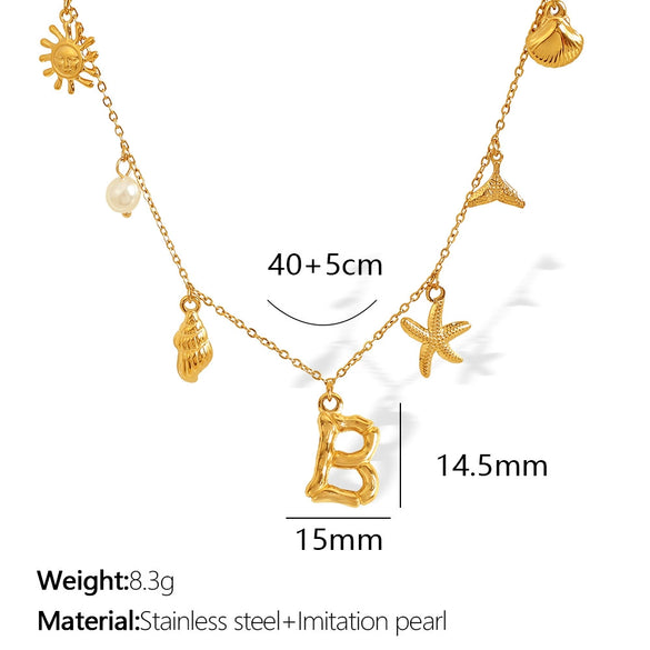 316L Stainless Steel Electroplated 18K Gold Bamboo Conch Sea Star Shell Women's Clavicle Chain Jewelry