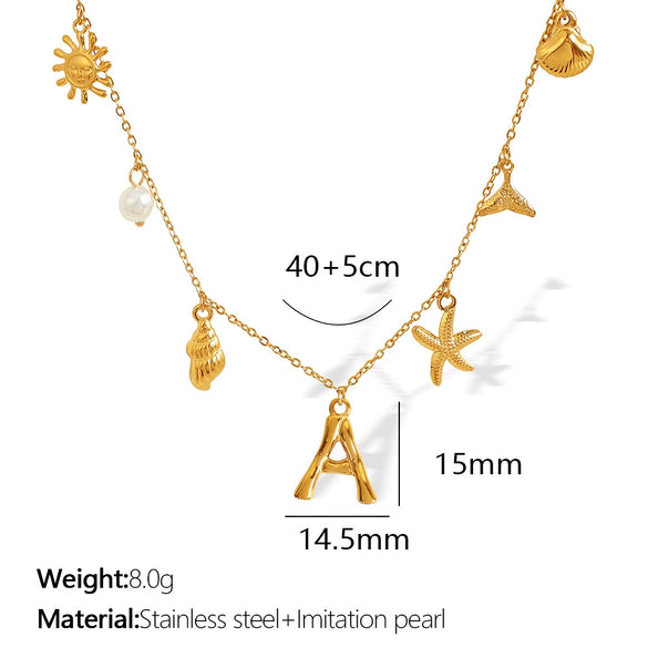 316L Stainless Steel Electroplated 18K Gold Bamboo Conch Sea Star Shell Women's Clavicle Chain Jewelry