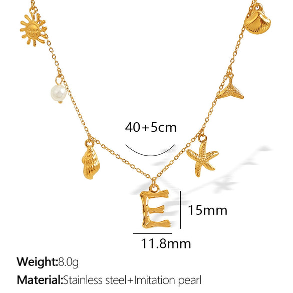 316L Stainless Steel Electroplated 18K Gold Bamboo Conch Sea Star Shell Women's Clavicle Chain Jewelry