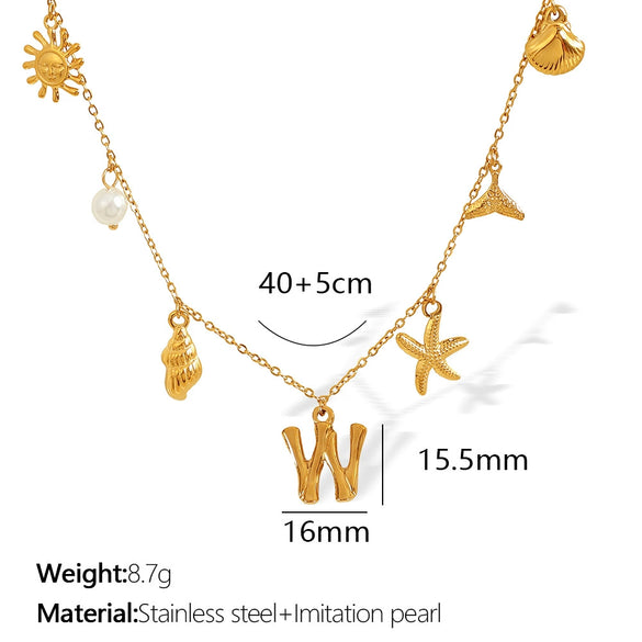 316L Stainless Steel Electroplated 18K Gold Bamboo Conch Sea Star Shell Women's Clavicle Chain Jewelry