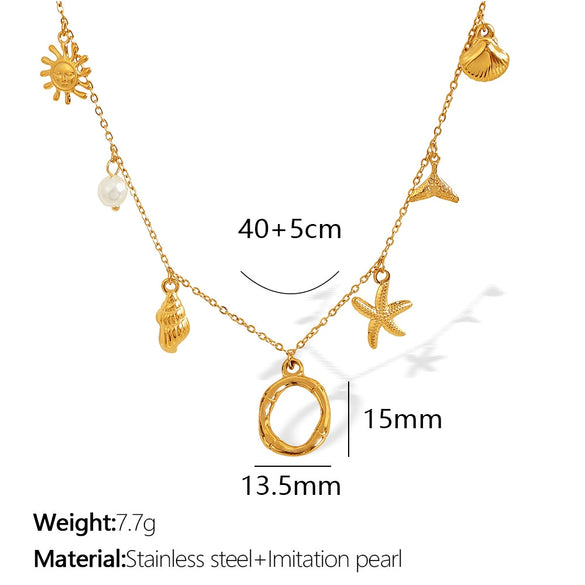 316L Stainless Steel Electroplated 18K Gold Bamboo Conch Sea Star Shell Women's Clavicle Chain Jewelry
