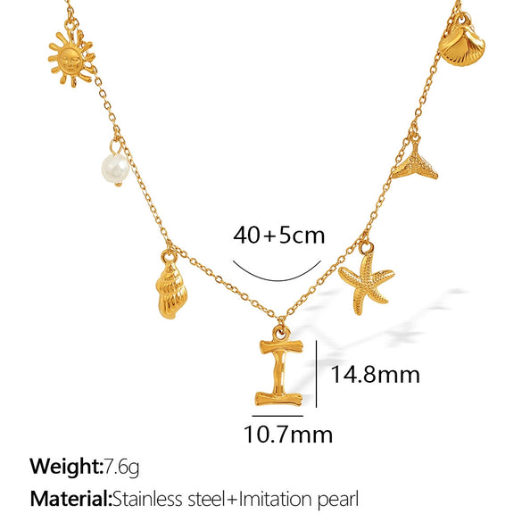 316L Stainless Steel Electroplated 18K Gold Bamboo Conch Sea Star Shell Women's Clavicle Chain Jewelry