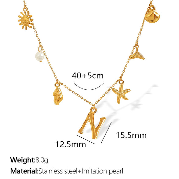 316L Stainless Steel Electroplated 18K Gold Bamboo Conch Sea Star Shell Women's Clavicle Chain Jewelry
