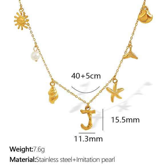 316L Stainless Steel Electroplated 18K Gold Bamboo Conch Sea Star Shell Women's Clavicle Chain Jewelry