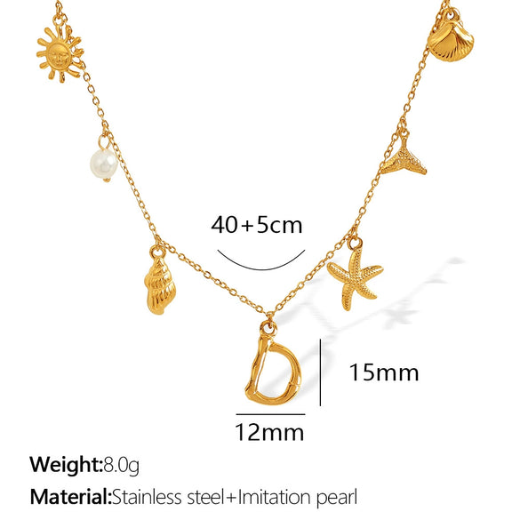 316L Stainless Steel Electroplated 18K Gold Bamboo Conch Sea Star Shell Women's Clavicle Chain Jewelry