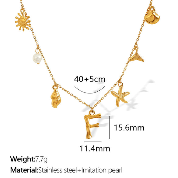 316L Stainless Steel Electroplated 18K Gold Bamboo Conch Sea Star Shell Women's Clavicle Chain Jewelry