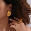 Titanium Steel Electroplated 18K Gold Drop Texture Spiral Asymmetric Color Retaining Women's Earrings Minimalist Style