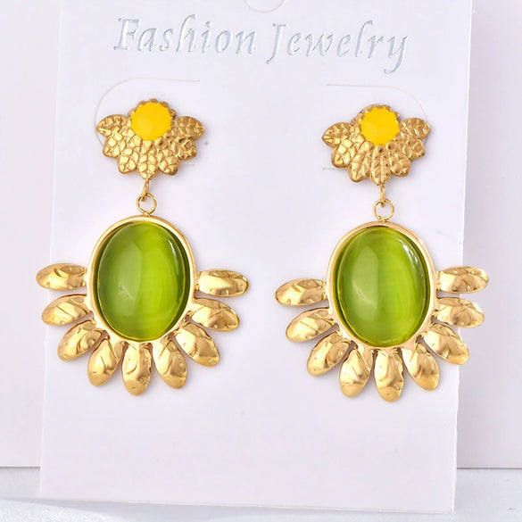 Titanium Steel Electroplated 18K Gold Sunflower Earrings Light Luxury Highend Personality Natural Style